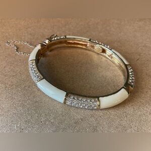 Vintage J.Crew Bracelet Cream White Enamel Rhinestones Gold Tone Latch